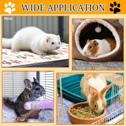 4 Pcs Washable Guinea Pig Bedding Absorbent Small Animal Cage Liners Reusable Guinea Pig Fleece Blankets Waterproof Pet Pee Pad Sleep Mat Pad Cover for Rabbit Ferret Chinchilla Hamster (24 x 35 Inch)