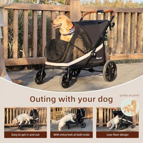 Dog Stroller for Large Dogs One-Click Folding 4 Wheel Foldable Dog Stroller for 2 Dogs with Storage Pocket Suitable for Pets Up to 80LBS (Black, Large)