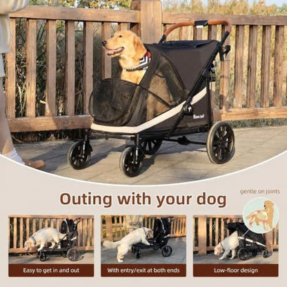 Dog Stroller for Large Dogs One-Click Folding 4 Wheel Foldable Dog Stroller for 2 Dogs with Storage Pocket Suitable for Pets Up to 80LBS (Black, Large)