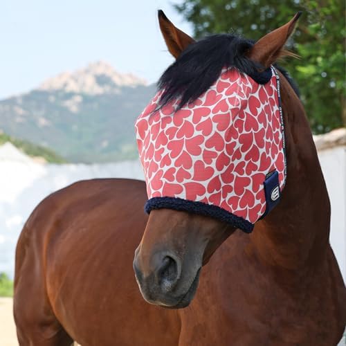 Harrison Howard All Round Mesh Horse Fly Mask UV Protective with Fleece Padded Edging and Fun Prints Forelock Opening Design Mask for Horse Hearts Medium