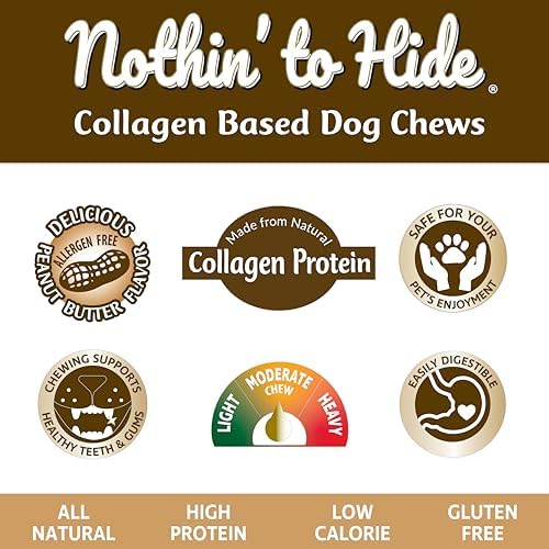 Fieldcrest Farms Nothin to Hide Flip Chips Dog Chews - Natural Rawhide Alternative Treats for Dogs, Collagen Based Snack for Moderate Chewers Up to 35lbs, Peanut Butter Flavor -1 Pack (8 Chips)