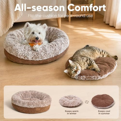 FUKUMARU Extra Thick Plush Cat Bed, Calming Donut, Anti-Anxiety & Washable