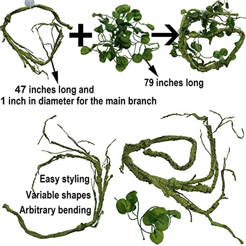 Reptile Plant for Bearded Dragon Tank Accessories, Terrarium Plant Artificial Decor for Snake Cage, Fake Plant for Leopard Gecko Habitat, Lizard Chameleon Ball Pythons (Group E)