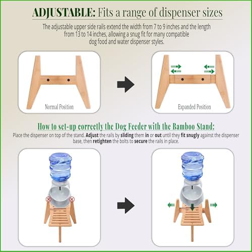 Dog Water and Food Dispenser Stand for Medium Dogs - Adjustable, Bamboo
