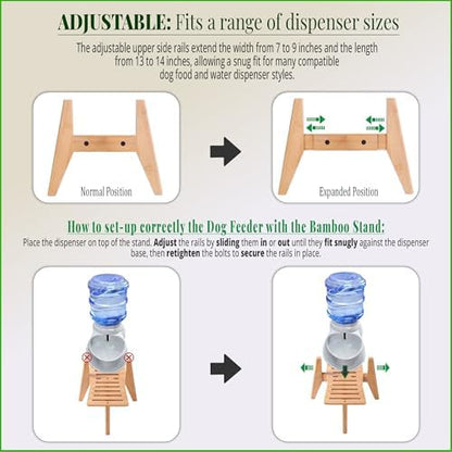 Dog Water and Food Dispenser Stand for Medium Dogs - Adjustable, Bamboo