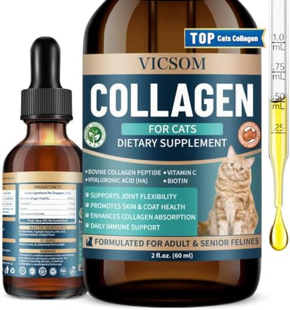 VICSOM Liquid Collagen for Cats, Cat Joint Supplement Drops, Joint & Coat