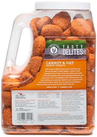 Manna Pro Tasty Delights Horse Treats, Carrot Flavor, Made in USA, 3 lb Tub