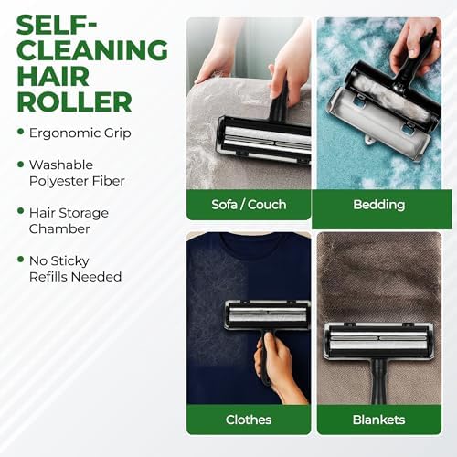 Reusable Pet Hair Remover Roller - 5-Piece Dog & Cat Hair Remover Kit for Couch, Furniture, Carpet, Car Seats & Clothes with Deshedding Glove, Fur Scraper & Cleaning Brush