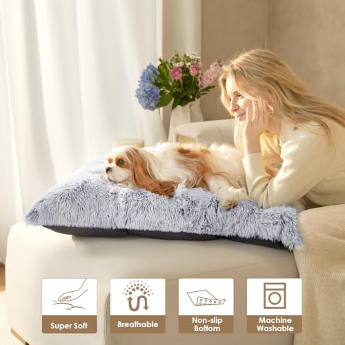 EHEYCIGA Fluffy Dog Crate Bed for Small Dogs, Plush Crate Pad, Grey