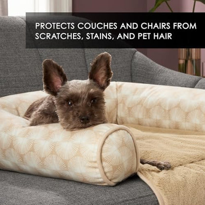 Nicole Miller New York PET Kendall Fluted Geo Cozy Couch Protector Pet Bed, Cozy & Calming, Non-Slip Bottom, Machine Washable, Taupe, Large 40"x23"x4"