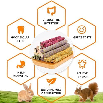 Jorewood Rabbit Chew Toys,Natural Hanging Basket with Sweet Bamboo,Timothy Hay,Peach Sticks for Bunny Chinchillas Guinea Pigs Hamsters Rats Teeth Grinding