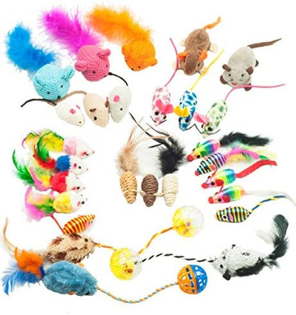 Fashion's Talk Mouse Cat Toys Mixed Bag 27 Assorted Mice Toy for Cats Kitten Catnip,Feather,Furry,Rattle,Plush,Interactive Kitty Toys