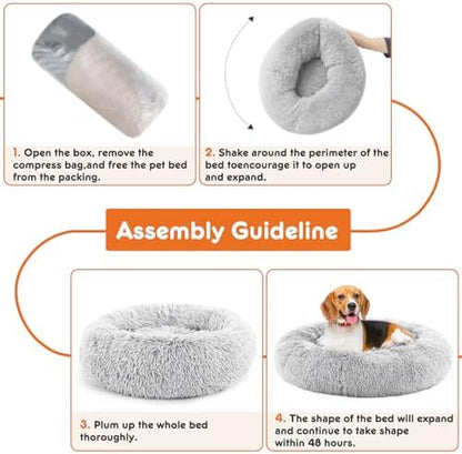 Sweetcrispy Large Dog Bed for Indoor, Calming Donut Bed for Dogs and Cats