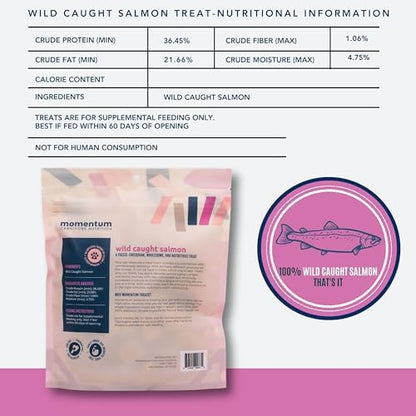 Momentum Carnivore Nutrition Freeze-Dried Wild-Caught Salmon Dog Treats & Cat Treats – Single-Ingredient, High-Protein, Grain-Free, Natural Source of Omega-3s – Made in USA – 3 oz Bag