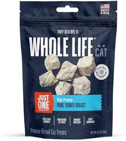 Whole Life Cat Just One Turkey Freeze Dried Cat Treats - Human Grade High Protein Food, Healthy Training Snacks, Freeze Dried Turkey Food Toppers, USA Made Natural Treats - 1.2 oz (Pack of 1)