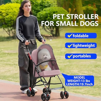 Cat Stroller Foldable Lightweight for Small Dogs Cats 0-15 lbs Pink