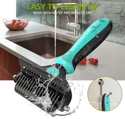 Spring Blossoms-2 in 1 Professional Grooming Rake for Cats & Dogs-Dematting Comb for Easy Mats & Tangles Removing,Pet Brush Safe No More Nasty Shedding and Flying Hair (Cyan)
