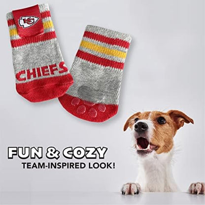 NFL Kansas City Chiefs Anti Slip Dog Socks with Elastic Ribbed Top, Size X-Small/Small. Indoor/Outdoor Socks, Best Dog Paw Protector, 2 Pairs, Cool Puppy Supplies with NFL Logo of Chiefs Team
