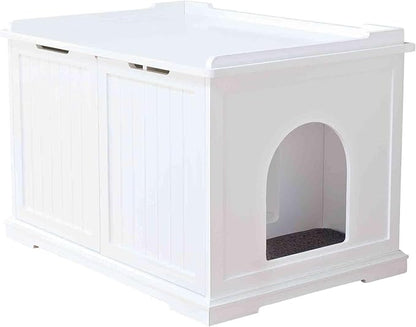 Trixie XL Furniture Litter Box Enclosure (White), Hidden Litter Box for Cats with Openings on Either Ends & Large Ventilations Slots, Double Doors for Easy Cleaning, Removable Divider