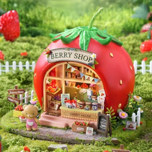 Mini Dollhouse Kit DIY Wooden Assembly Mini Forest Fruit Series Little House Building Model Adult Assembly Kit Creative Home Decor (Little Bear Berry Shop)