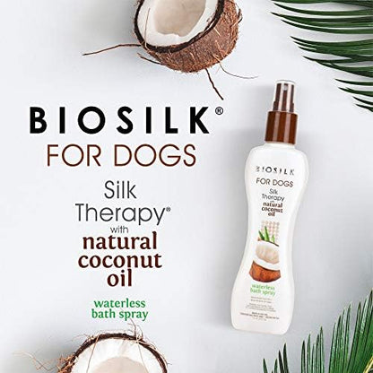 BioSilk for Dogs Silk Therapy Waterless Shampoo Spray, Coconut Oil, 7 Fl Oz