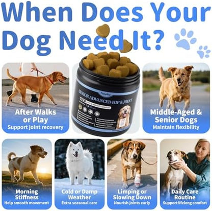 Senior Advanced Joint Supplement for Dogs – 17-in-1 Glucosamine for Dogs with Chondroitin – Hip & Joint Pain Relief Pills – Mobility Support Chews – Large & Small Breeds - Chicken Flavor – 90Ct
