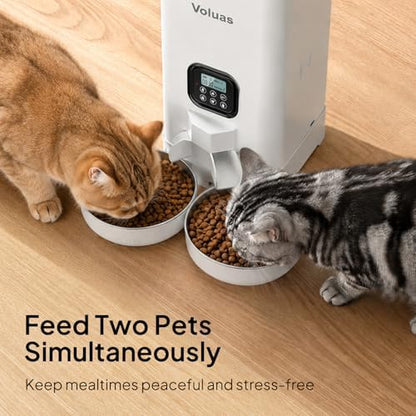 VOLUAS Automatic Cat Feeder for Two Cats with Dual Stainless Bowls, 6L