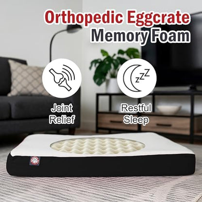 Majestic Pet 48x34x3 Inch Black Orthopedic Memory Foam Rectangle Dog Bed – Large Size Crate Dog Bed for Dogs with Joint Pain, Arthritis – Durable Pet Mattress with Egg Crate Foam, Washable Cover