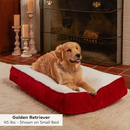 Buster Deluxe Reversible Pillow Style Sherpa Dog Bed, Red, Small (36 x 24 in.)