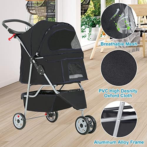 BestPet | 3-Wheel Foldable Pet Stroller | Black | Lightweight & Portable