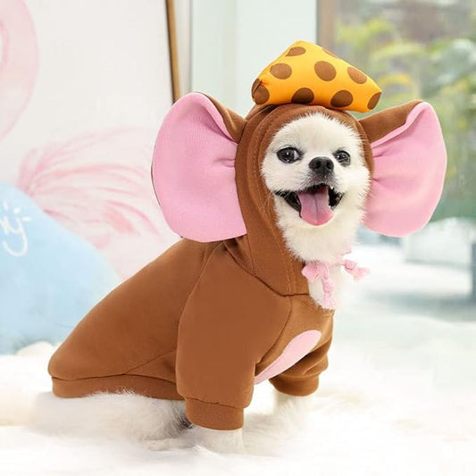 Pet Clothing Dog Transformation Frog Hoodie Autumn and Winter Warm Small Large Dog Method Dou Cat Bullfighting Clothes (Brown Mouse,M)