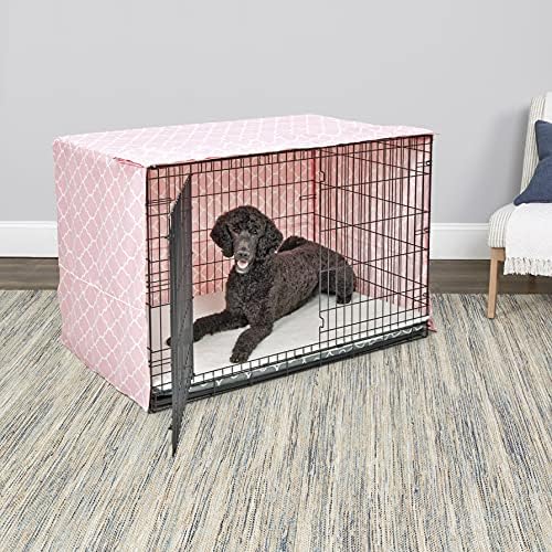 MidWest Homes for Pets XL Dog Crate Cover Featuring Teflon Fabric Protector, Poly-Cotton Privacy Kennel Cover Fits Most 48-inch Crates, Pink Designer Print, Machine Washable, Reduces Barking