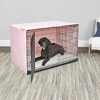 MidWest Homes for Pets XL Dog Crate Cover Featuring Teflon Fabric Protector, Poly-Cotton Privacy Kennel Cover Fits Most 48-inch Crates, Pink Designer Print, Machine Washable, Reduces Barking