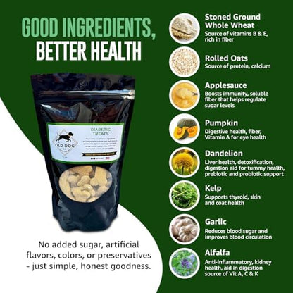 Old Dog Cookie Company All Natural Diabetic Dog Treats – Vet Approved Dog Snacks | Best Healthy Chews for Dogs, Top Treat for Dogs | Low Glycemic, Supports Healthy Blood Sugar | 10 oz