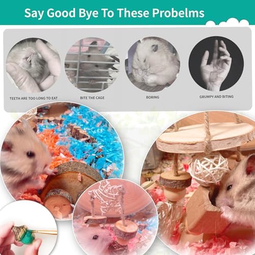 12 PCs Hamster Toys for Hamster, Gerbils, Mice, Rats, and Other Small Animals - Natural Molar Chew Toys to Promote Teeth Grinding, Reduce Boredom and Anxiety