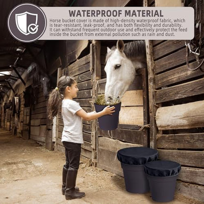 2-5 Gallon Horse Bucket Cover, Waterproof Horse Feed Bucket Cover, Lightweight and Easy to Use (Excluding Bucket, Black)