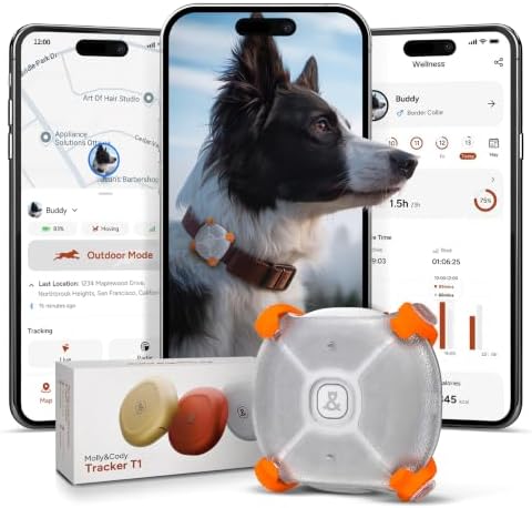 Molly&Cody Smart Dog & Cat GPS Tracker, 4 Smart Modes Real-Time Pet Tracker with Custom Virtual Fence IP67 Waterproof Location History & 365-Day Health Data Monitoring, Subscription Required