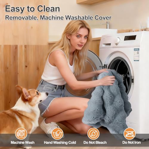 Washable Dog Bed Medium Size Dog,Orthopedic Crate Pads,36x27in Blue-Grey