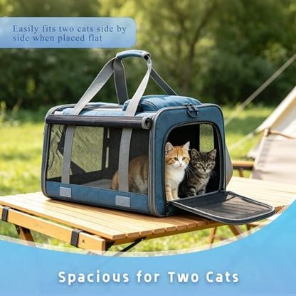 Pet Carrier for Medium-Small Cats, Collapsible Cat Carrier and Soft-Sided Pet Carrier for Medium Big Cats and Puppy Up to 17lbs, 2-Way Entry with Privacy Cover, Travel Bag L18.9”X11.42”X11.42”
