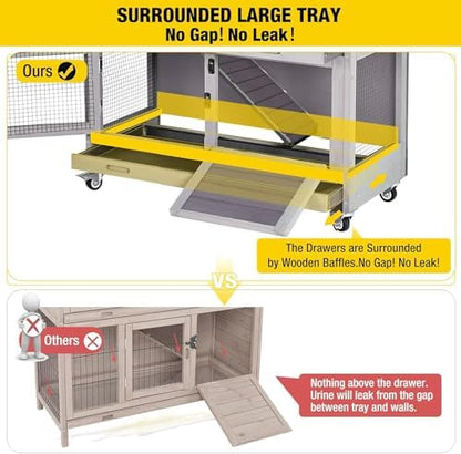 Aivituvin 36" Rabbit Hutch Bunny Cage Indoor Outdoor Guinea Pig Cage 2 Story Wth 2 Tray, Trap Door, Wheels