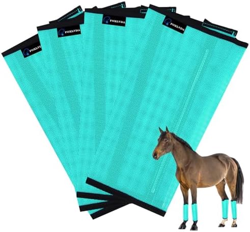 FOXLVDA Horse Fly Boots - Fly Boots for Horses Set of 4, Comfortable Breathable Mesh Equine Leg Leggings, Adjustable & UV Protective with Support Bars for Reduce Stomping & Leg Fatigue (Green, Large)