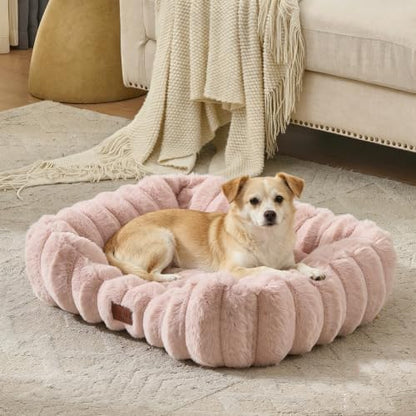 Luxury Dog Beds,Large Sized Dog Washable Furry Pet Beds,Comfort Rectangle Pet Sofa Couch with Ultra,Puppy Beds with Removable Zipper Cover,30x25x7.5inches,Blush Pink