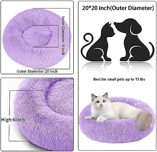 Dog Bed for Small Medium Large Dogs, 20 inch Calming Dogs Bed, Washable-Round Cozy Soft Pet Bed for Puppy and Kitten with Slip-Resistant Bottom