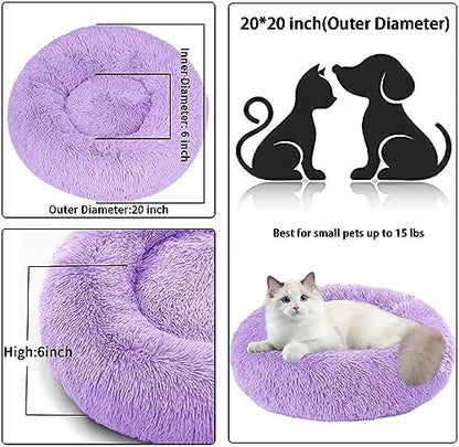 Dog Bed for Small Medium Large Dogs, 20 inch Calming Dogs Bed, Washable-Round Cozy Soft Pet Bed for Puppy and Kitten with Slip-Resistant Bottom
