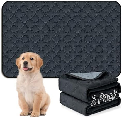 FunFurry Washable Pee Pads for Dogs - 2 Pack Reusable Pee Pads，Waterproof Puppy Pads，Pet Training Pads，Super Absorbent with Dog Paw Shape Non-Slip Backing (Dark Grey, 24" X 36" - 2 Pack)
