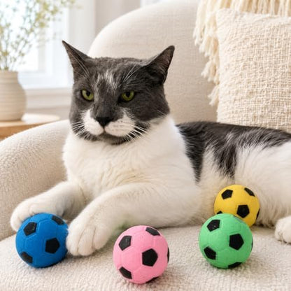 SPOT Sponge Soccer Ball Cat Toys for Cats and Kittens - Interactive and Colorful Plush Toy, Fun to Bat and Chase, Keep Cats Entertained - 1.5" Assorted 4-Pack
