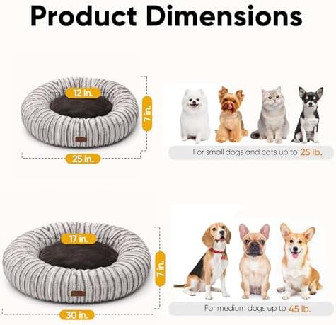 FUKUMARU Small Dog Bed, 25" Orthopedic Dog Bed for Puppies, Donut Cat Beds