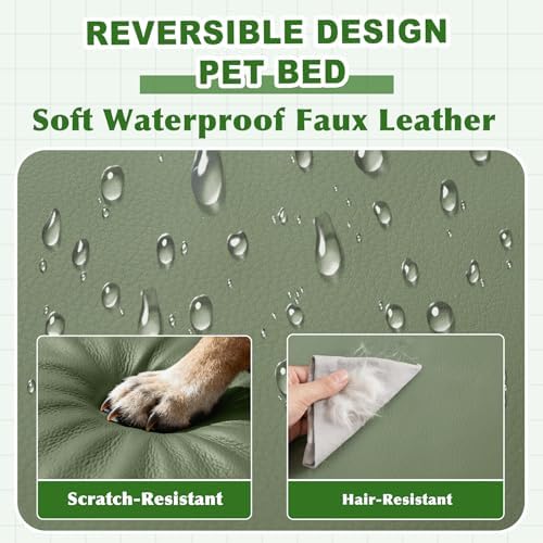 XXL Dog Bed Waterproof Washable, Wipeable Leather Large Crate Pad 48" Green