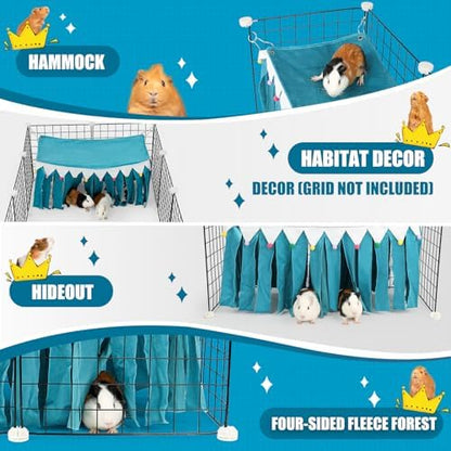 Guinea Pig Hideout - Guinea Pig Corner Hideout, Four-Sided Fringes, Rectangular Top and Washable Hides, Suitable Hides for Guinea Pigs and Rabbit, No Metal Fences, Blue