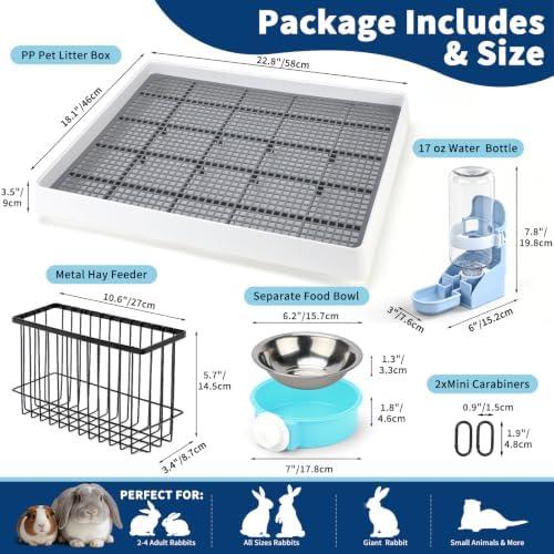 FHTONGE 4 in 1 Ultra Large Rabbit Litter Box with Feeder Combo Set for Cage